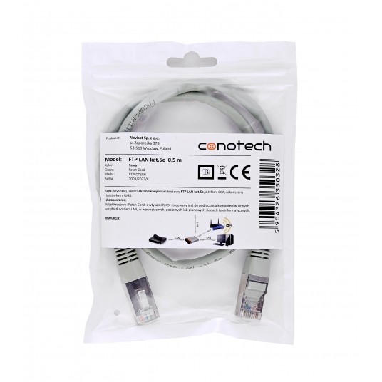 PATCH CORD F/UTP kat.5e 0,25m - SZARY -zdjęcie numer 5