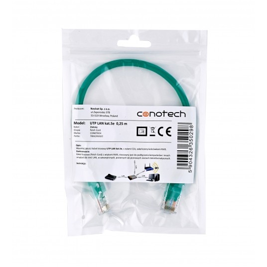 PATCH CORD U/UTP kat.5e 0,25m - ZIELONY -zdjęcie numer 3