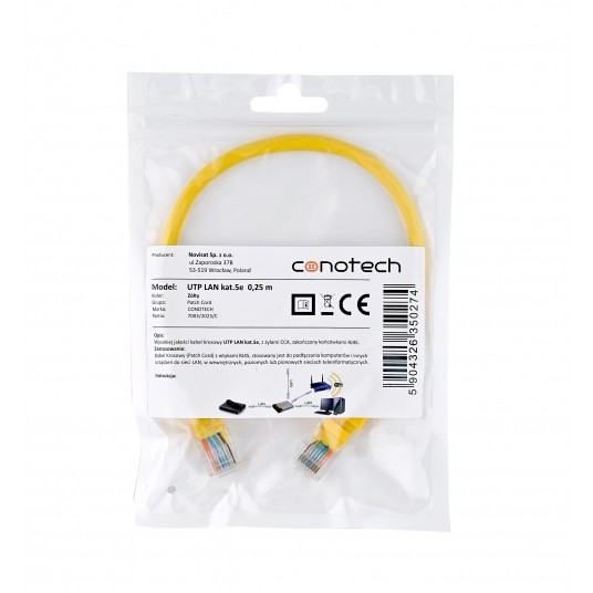 PATCH CORD U/UTP kat.5e 0,25m - ŻÓŁTY -zdjęcie numer 3